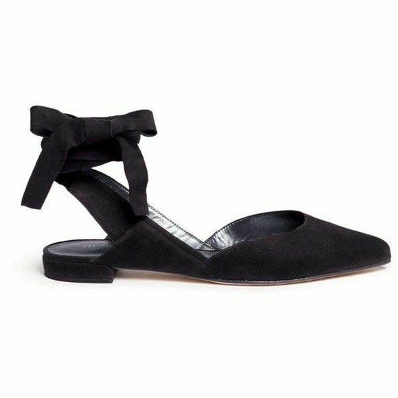 Stuart Weitzman Shoes - Stuart Weitzman Black Supersonic Wrap Around Tie Flat Ballet Suede Point…